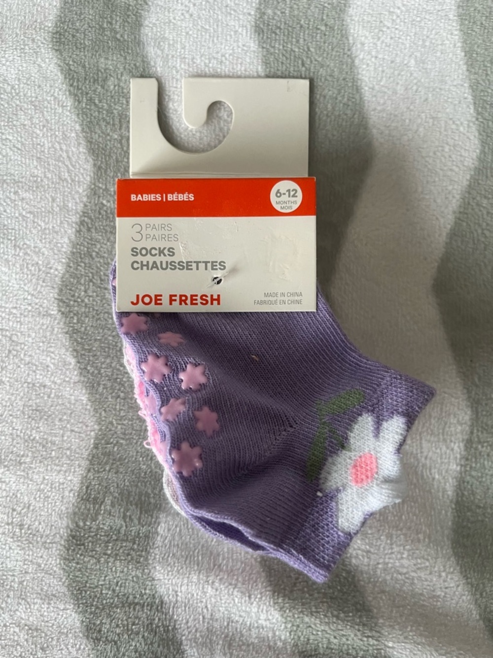 Joe Fresh Gray Baby Ankle Socks with Pink & Purple Floral Accents